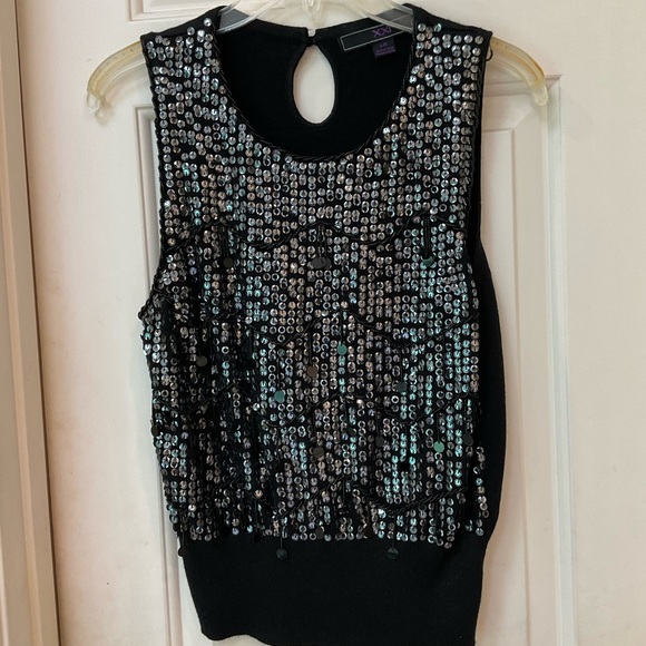 XXI Sequin Sweater Vest, Black, Size L, Great Shape - Picture 1 of 9